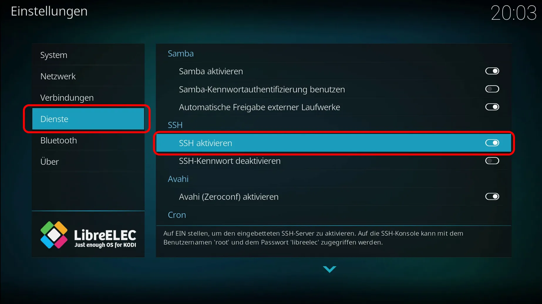Ambilight Projekt – SSH aktivieren