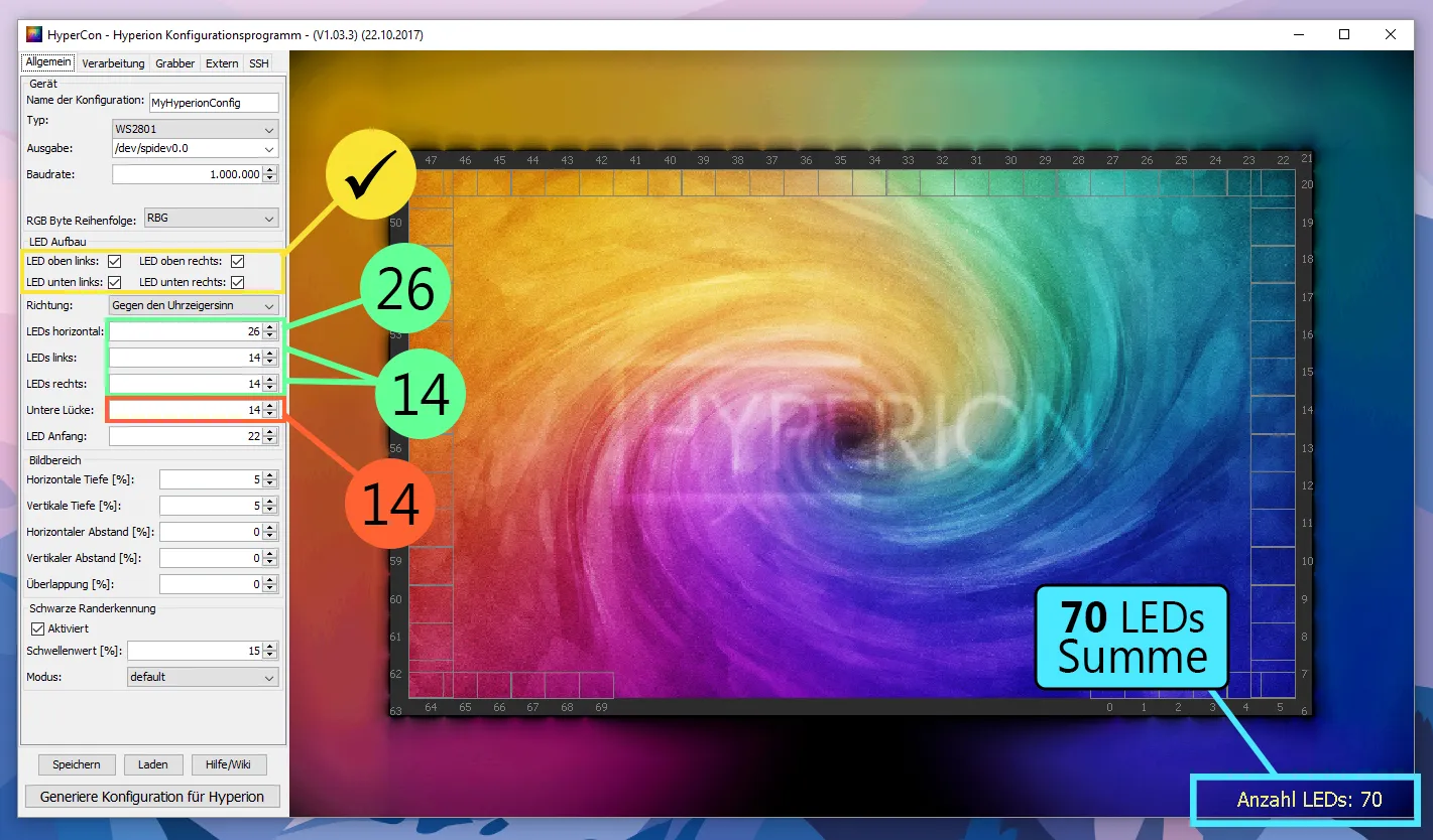 Ambilight Projekt – LED Anzahl eintragen