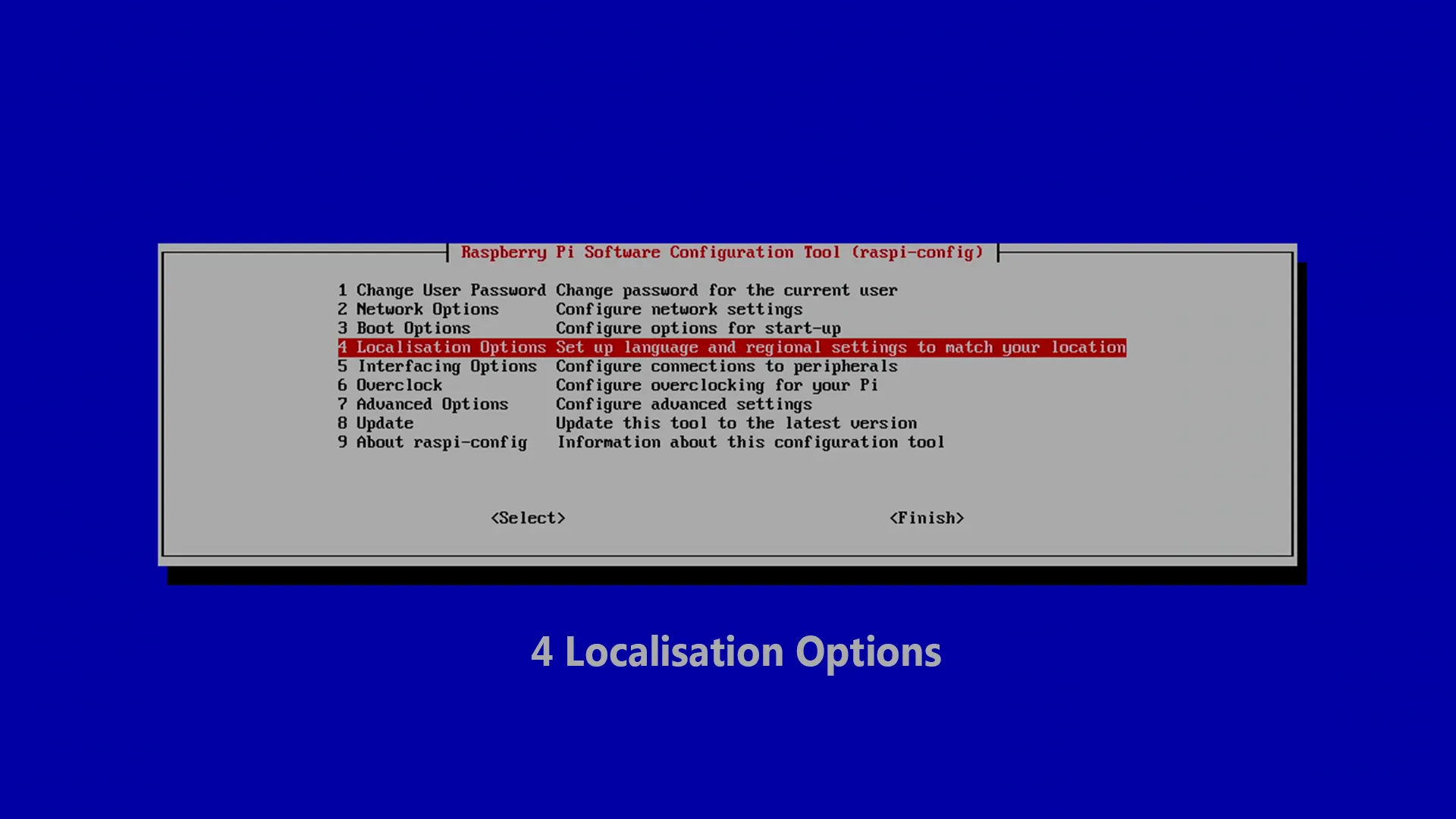 RASPI-CONFIG Localisation Options öffnen