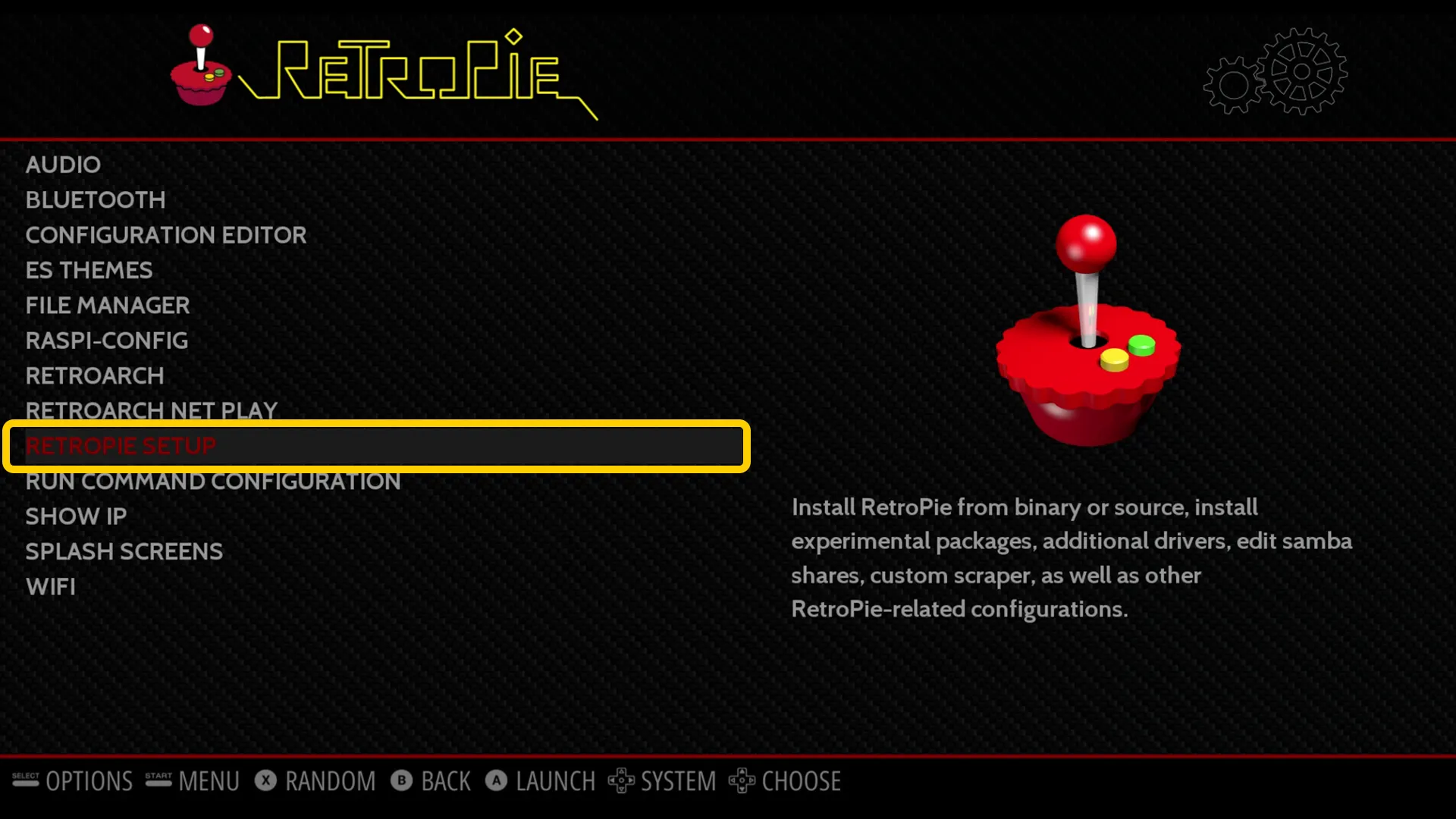 RetroPie Setup Menü auf dem Raspberry Pi