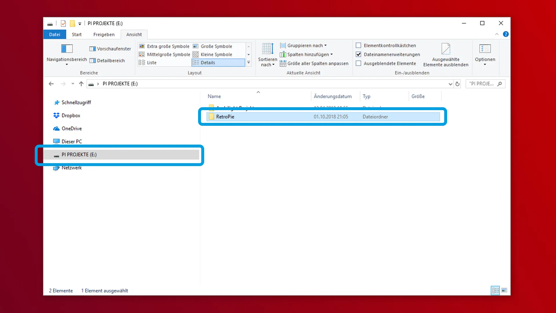 RetroPie Ordner auf USB-Stick anlegen