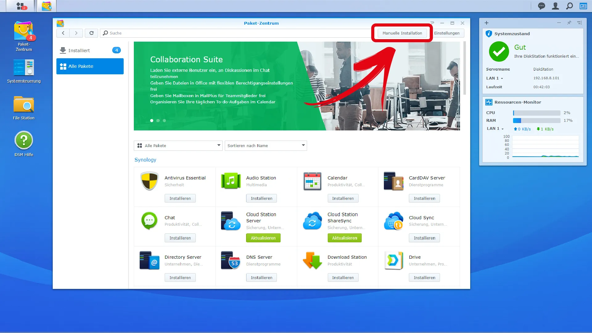 Synology Paket-Zentrum Manuelle Installation