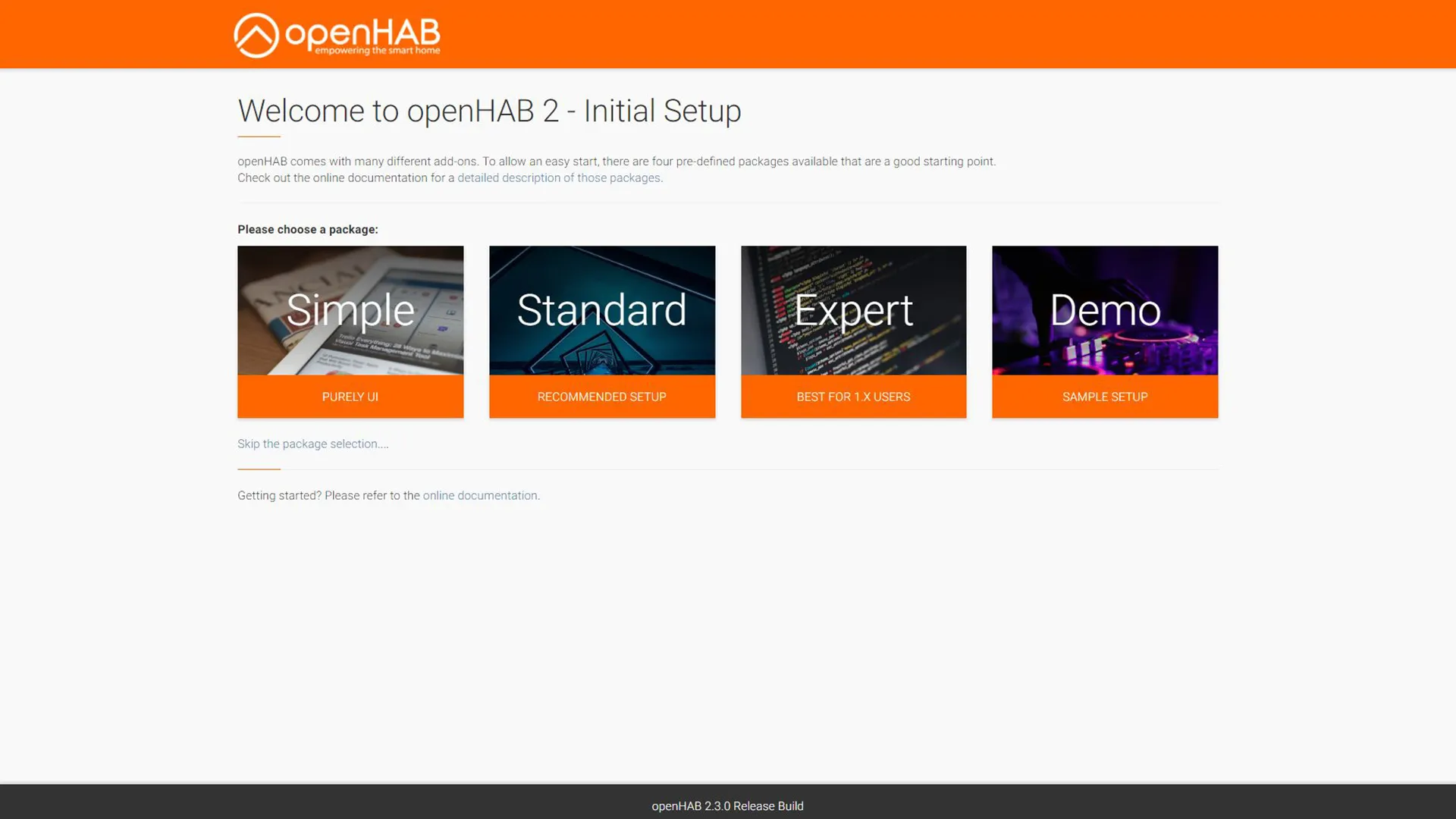 openHAB 2 Weboberfläche im Browser auf Port 8080