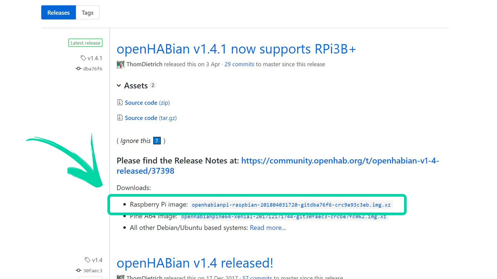 openHABian Image von GitHub herunterladen