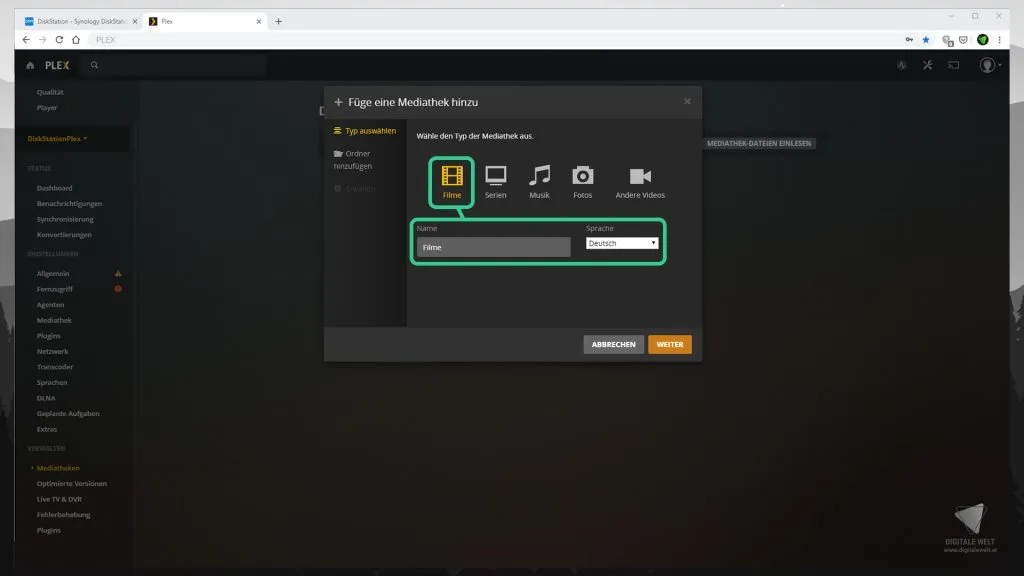 DiskStation Plex – Mediathek Filme Name und Sprache
