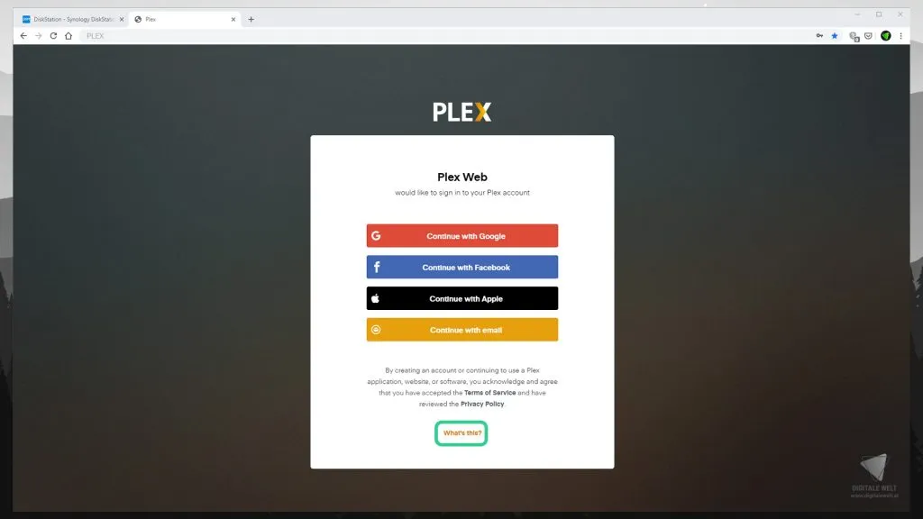 DiskStation Plex – Plex Konto