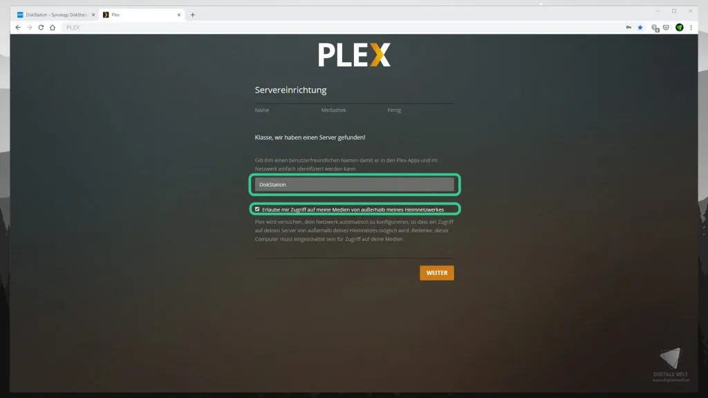DiskStation Plex – Plex Server Name und Rechte