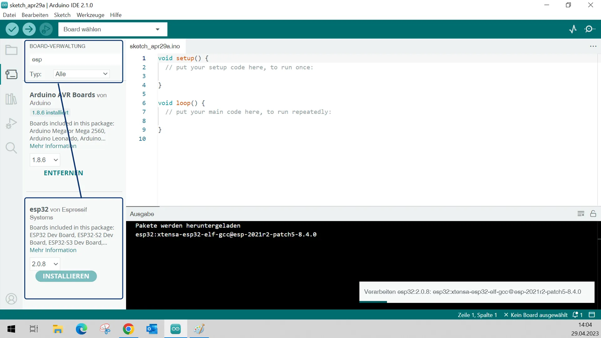 ESP32 Paket in der Arduino IDE installieren