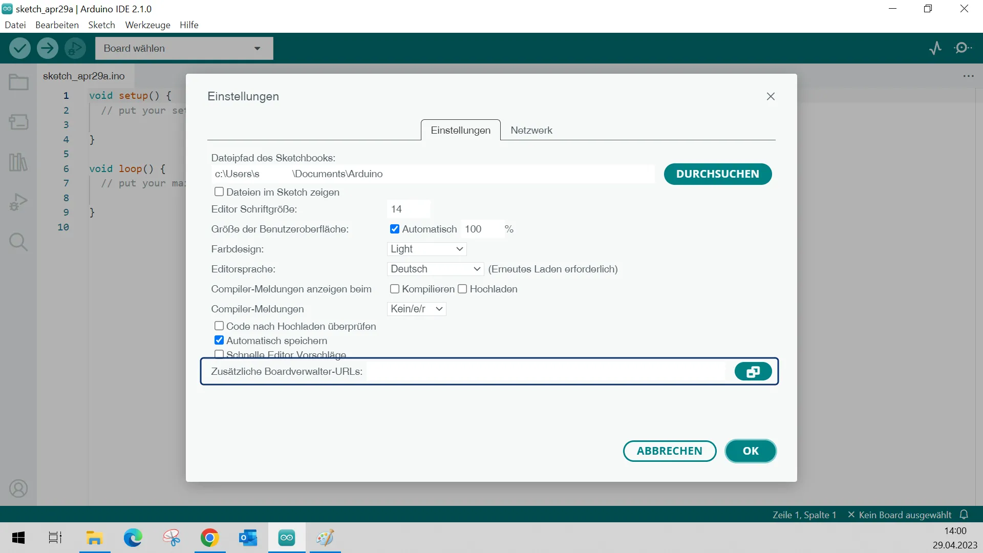 Arduino IDE Einstellungen öffnen