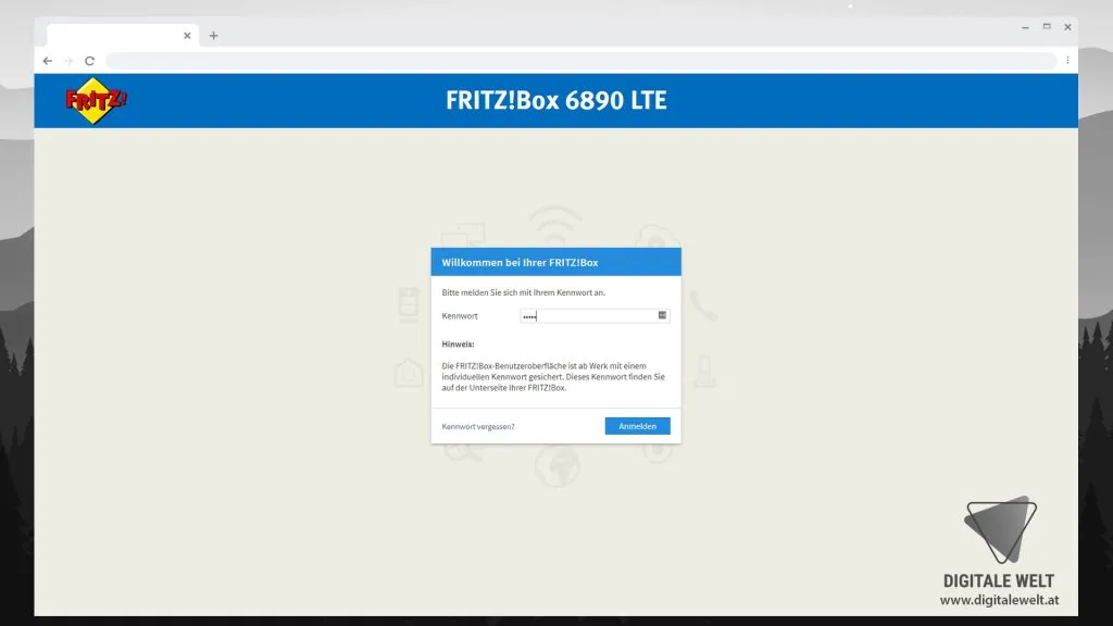 FRITZ!BOX 6890 LTE – Anmelden an der Benutzeroberfläche