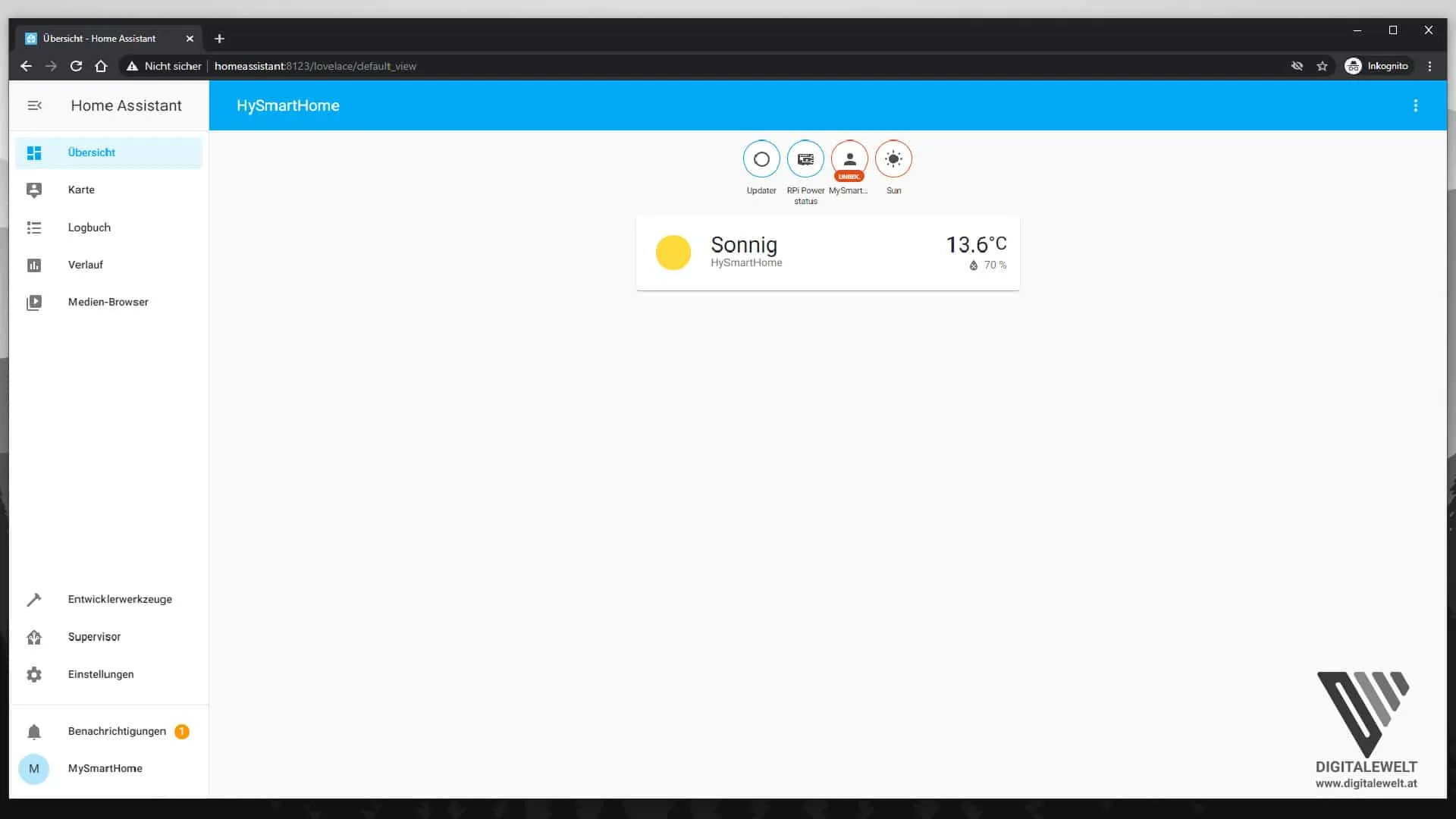 Home Assistant Dashboard (Lovelace UI) nach der Ersteinrichtung