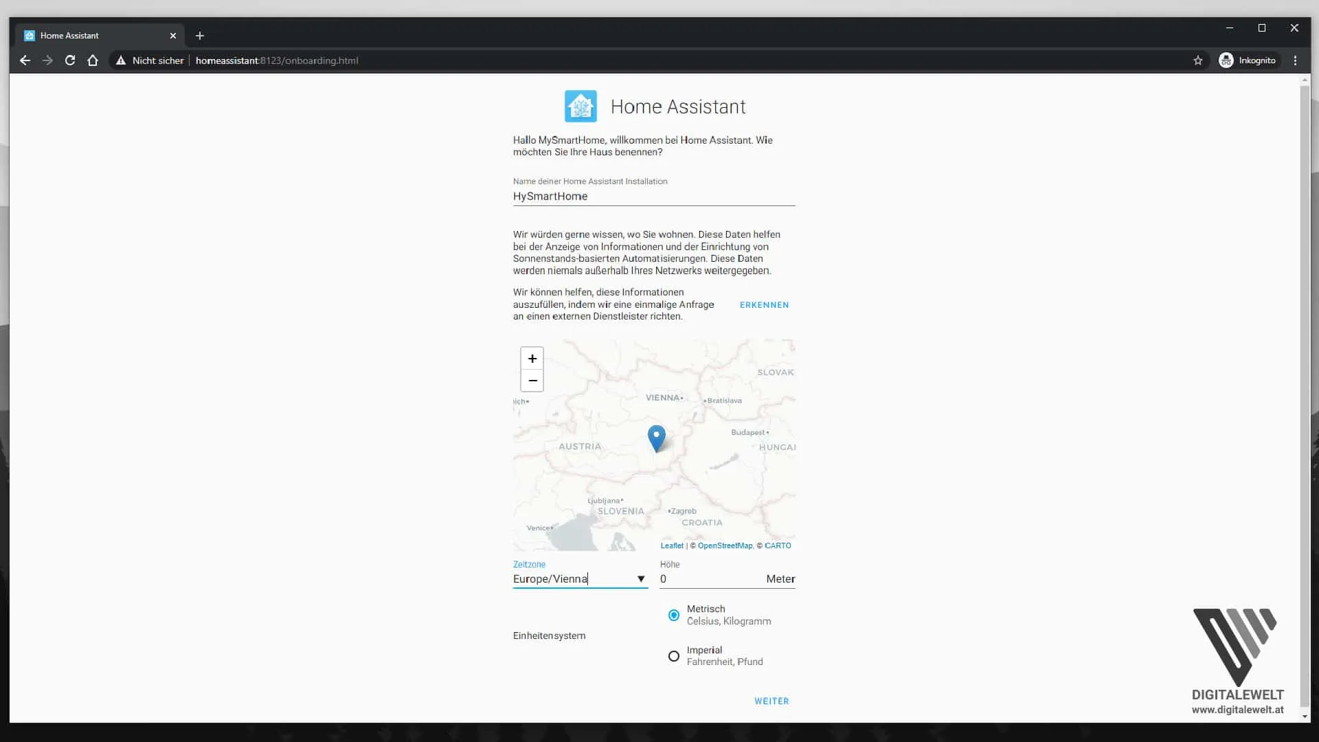 Standort, Zeitzone und Einheitensystem in Home Assistant konfigurieren