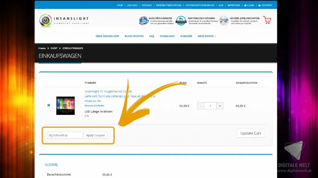 Insanelight PC – Coupon Code eingeben
