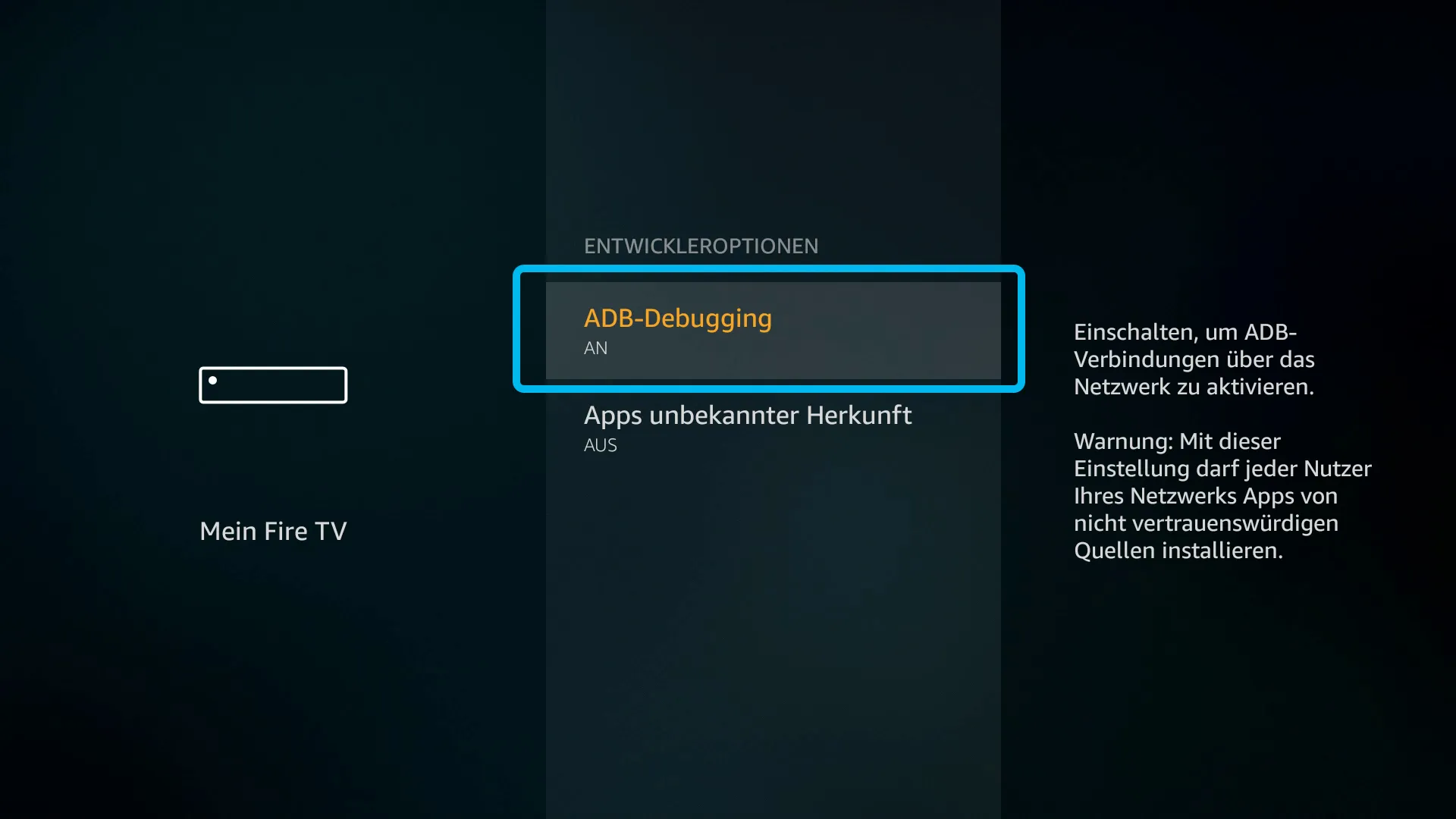 ADB-Debugging auf dem Fire TV Stick aktivieren