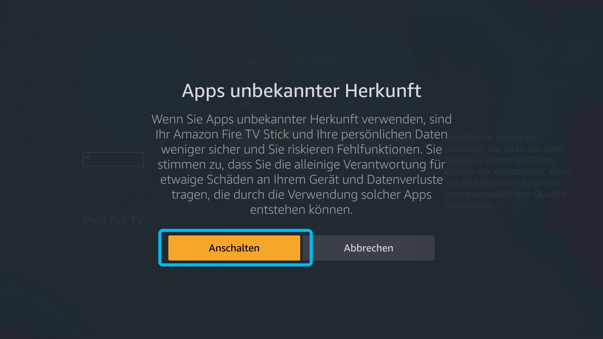 Sicherheitswarnung bestätigen und Apps aktivieren