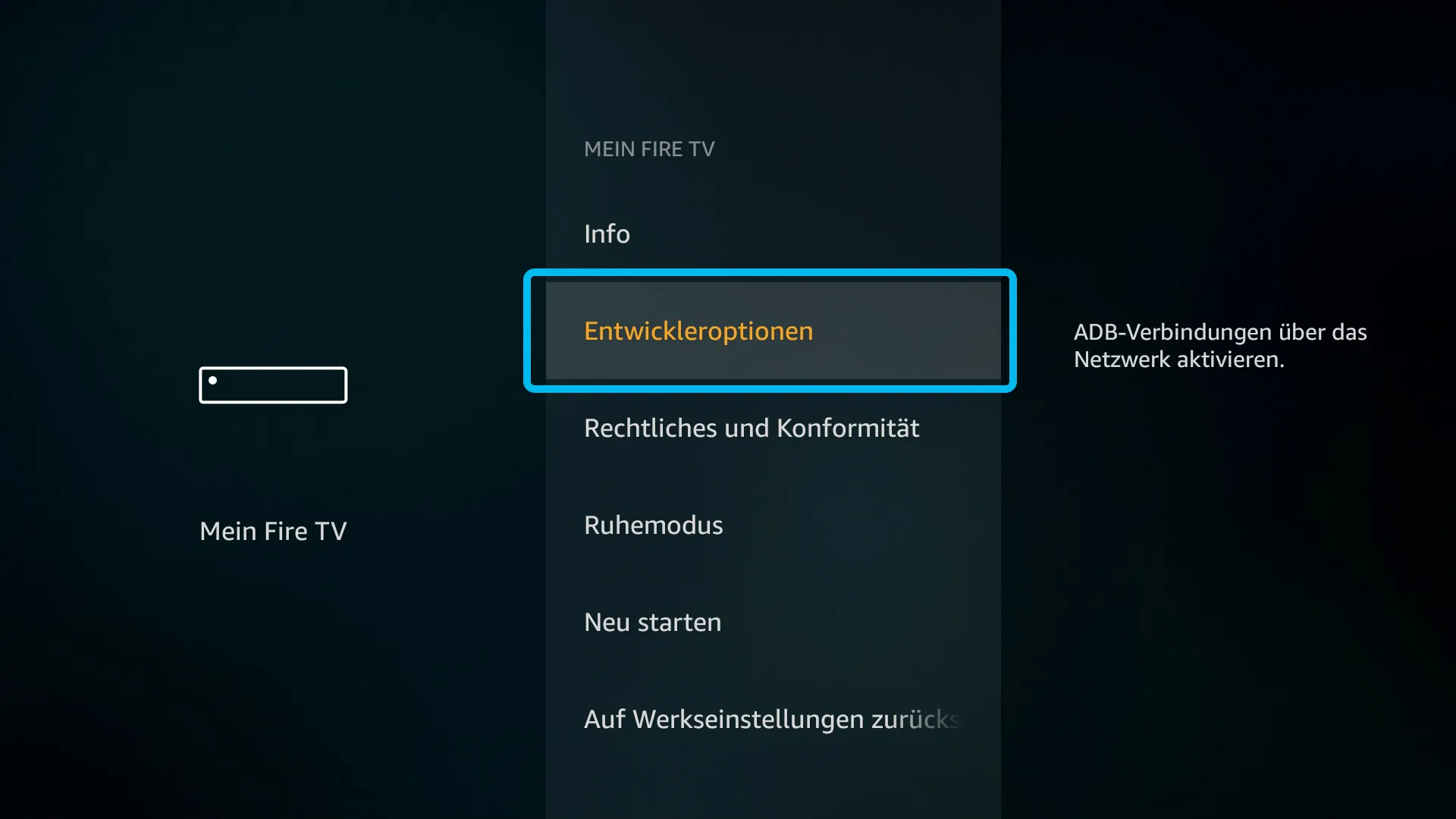 Fire TV Entwickleroptionen öffnen