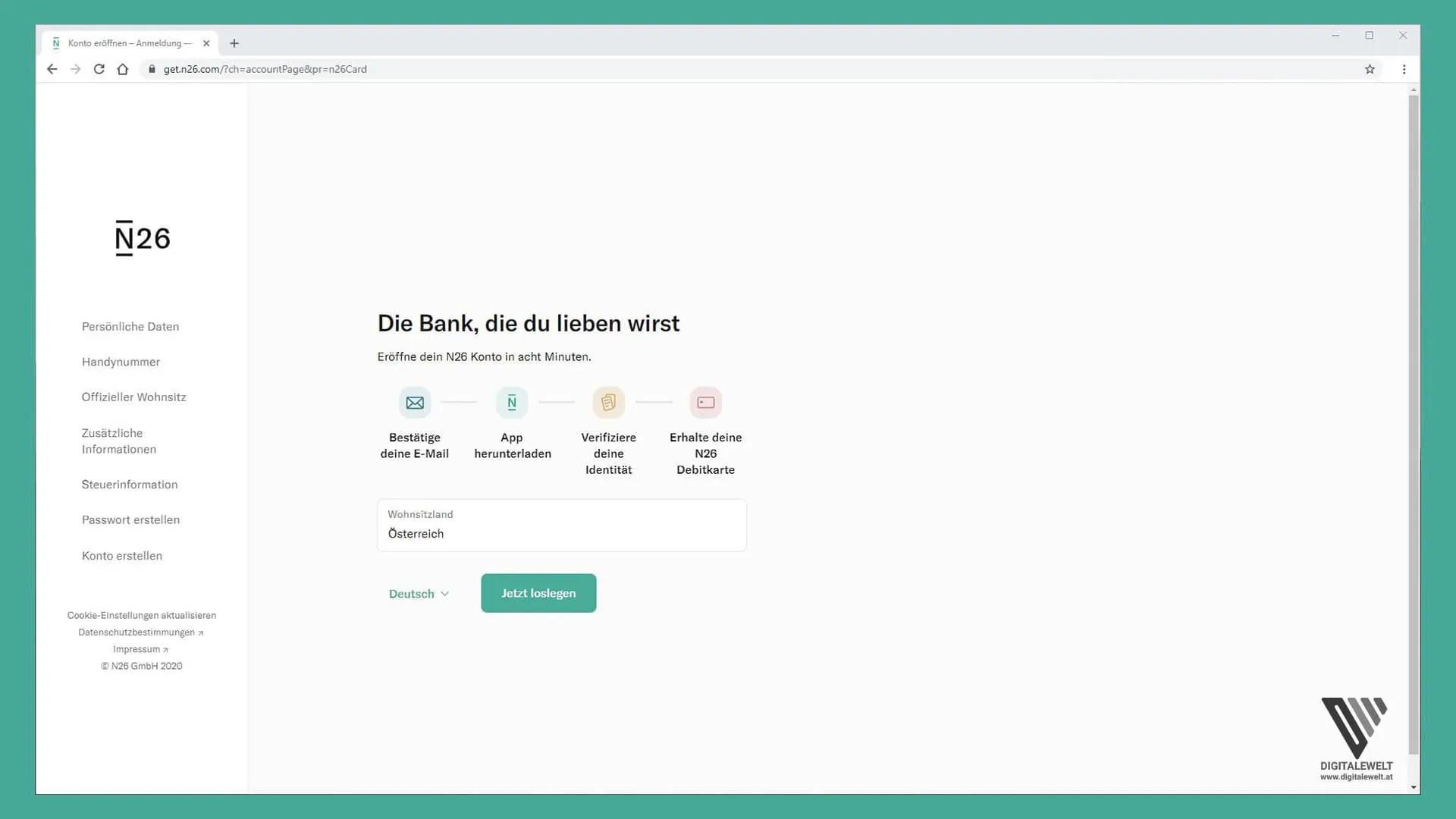 N26 Konto eröffnen – Wohnort auswählen