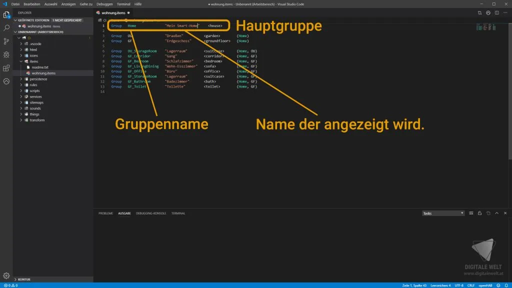 openHAB 2 Grundstruktur – Hauptgruppe anpassen