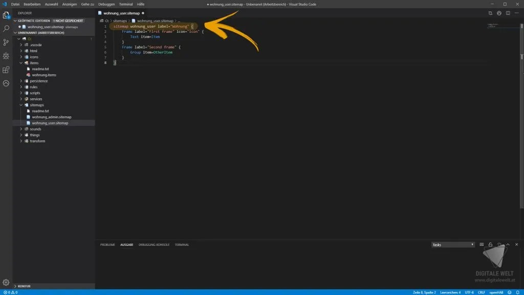 openHAB 2 Grundstruktur – Sitemap Name und Label korrigieren