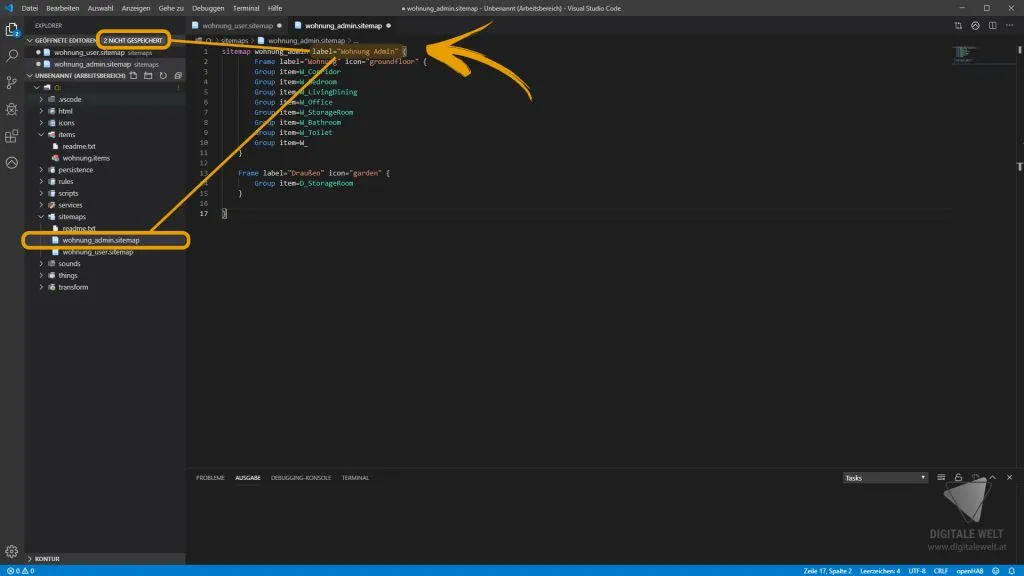 openHAB 2 Grundstruktur – Admin Sitemap auf Wohnung Admin ändern