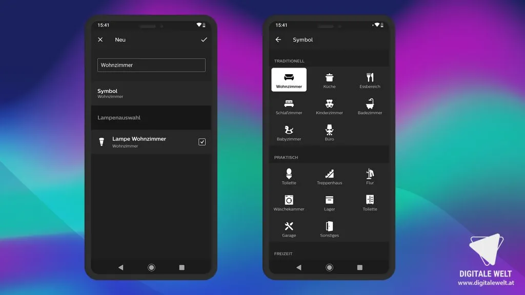 Philips HUE einrichten – Zimmer Name und Symbol