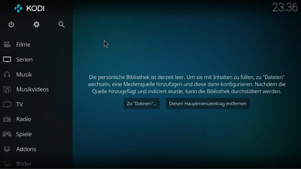 Raspberry Pi 4 Kodi installieren – Kodi Startbildschirm