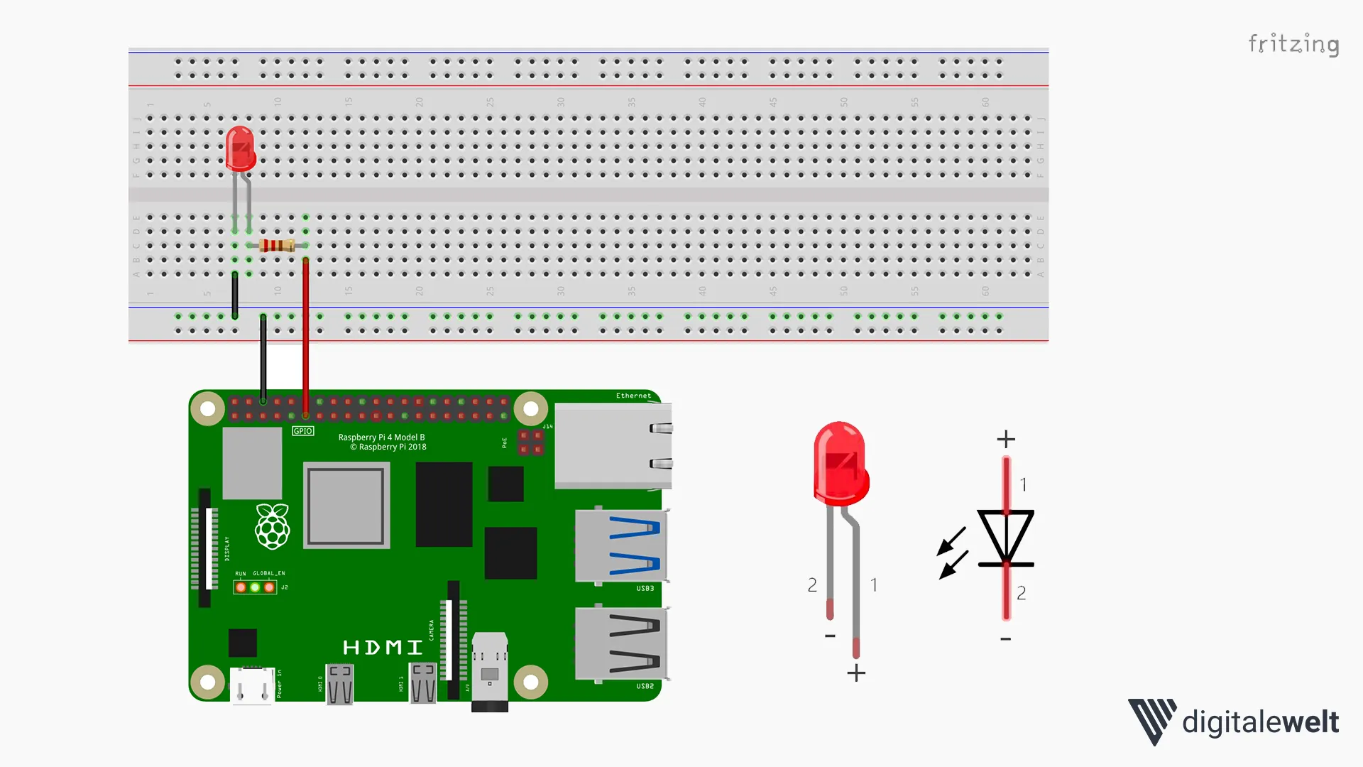 Aufbau der LED-Schaltung am Breadboard