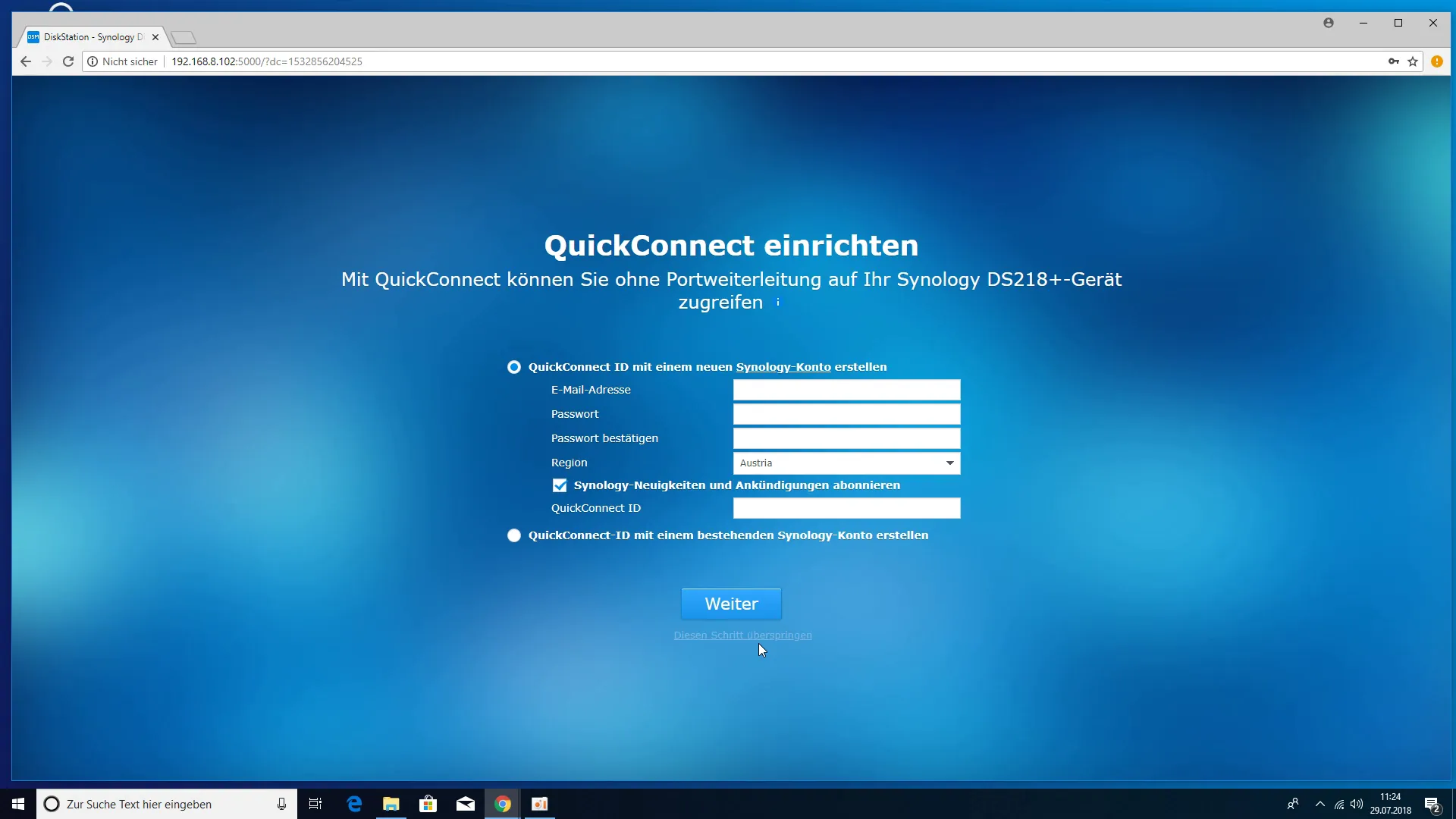 Synology DS218+ NAS - QuickConnect Konto