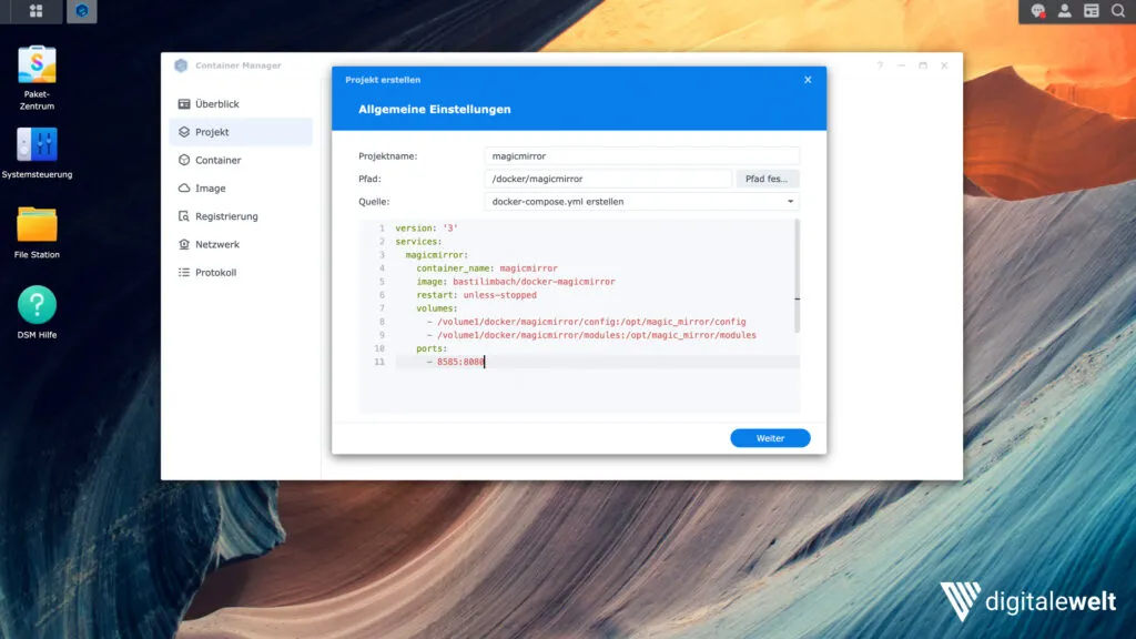 Fertige Compose-Datei im Editor