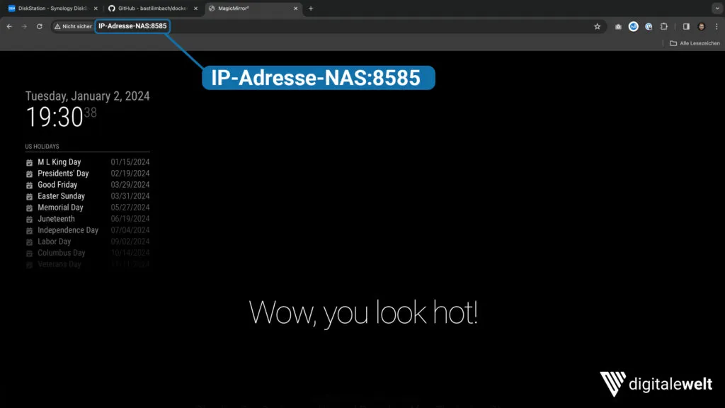 Container-Seite im Browser aufrufen