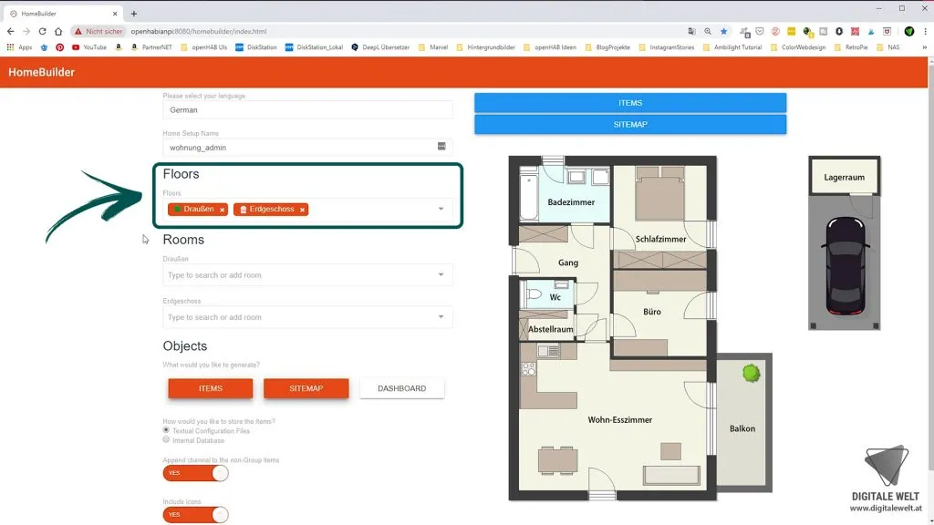 openHAB 2 Home Builder – Floors / Stockwerke auswählen