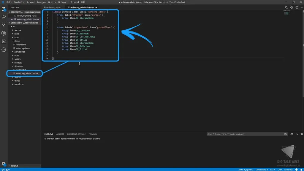 openHAB 2 Home Builder – wohnung_admin.sitemap Datei mit Code
