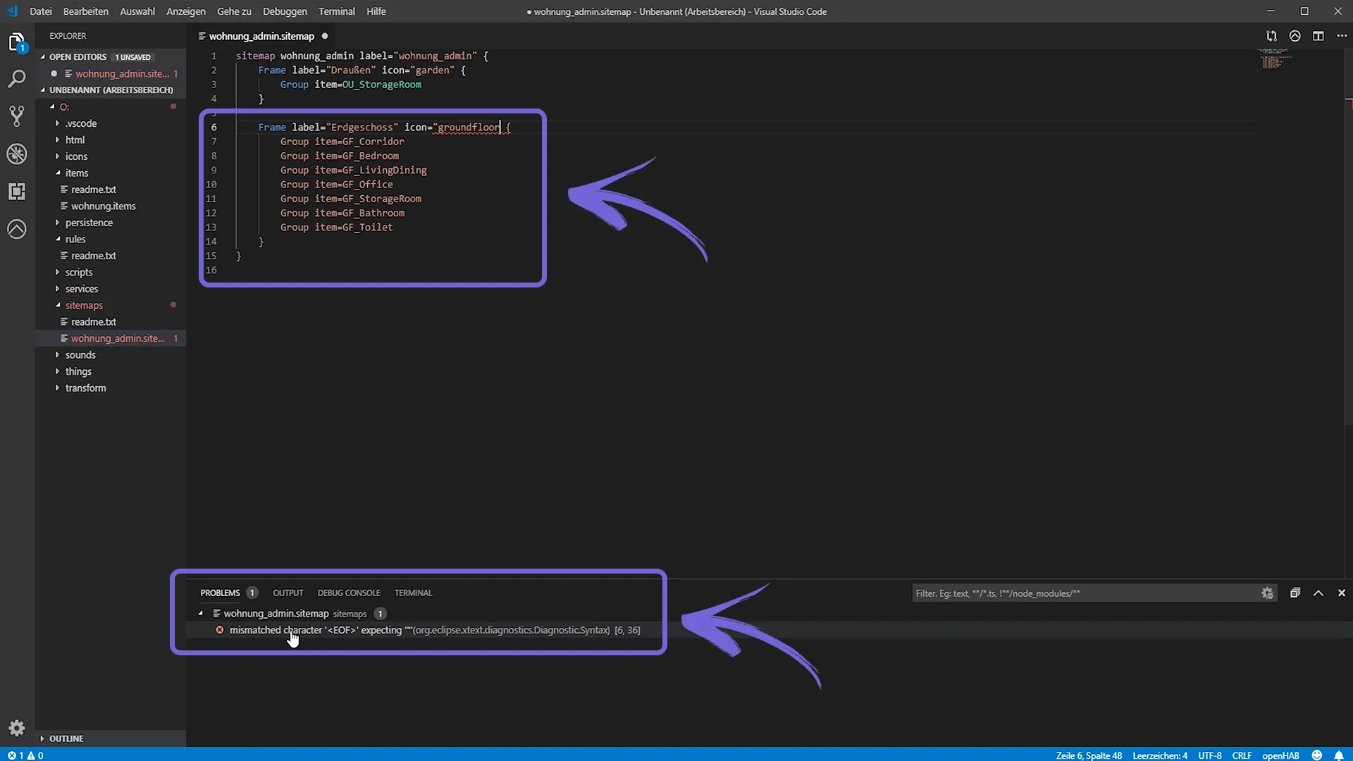 openHAB 2 Visual Studio Code – Fehler werden angezeigt
