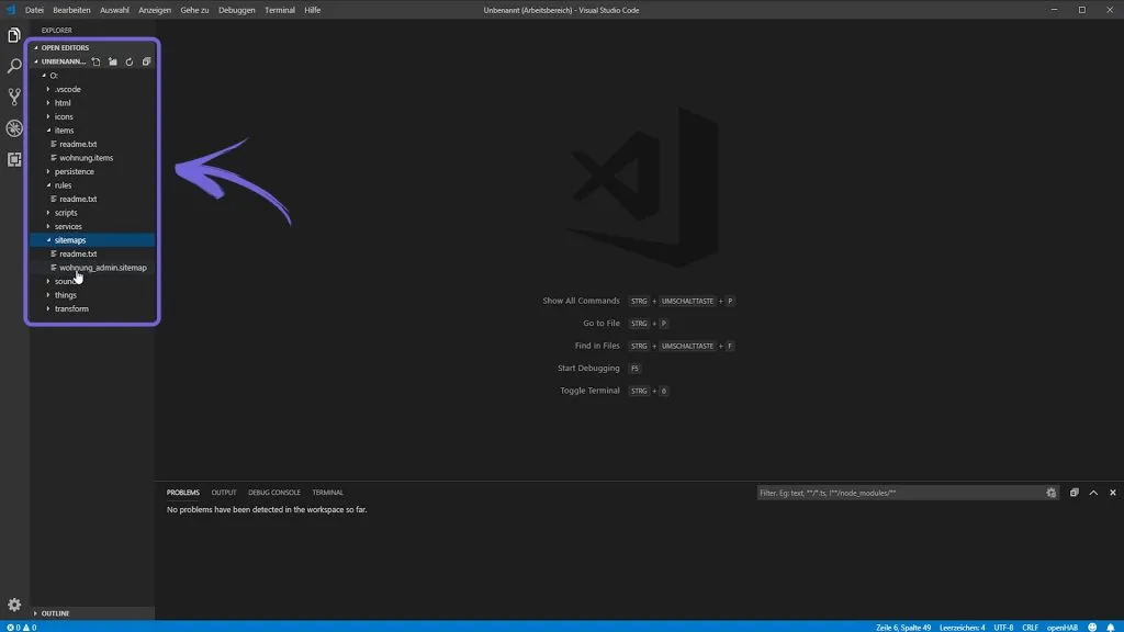 openHAB 2 Visual Studio Code – Ordnerstruktur in der Seitenleiste