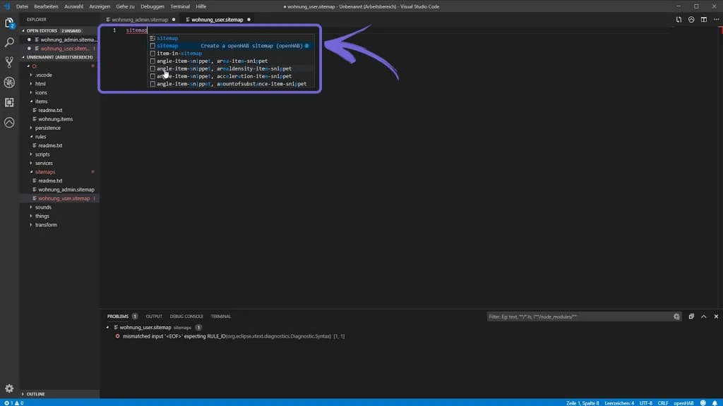 openHAB 2 Visual Studio Code – Sitemap erstellen lassen