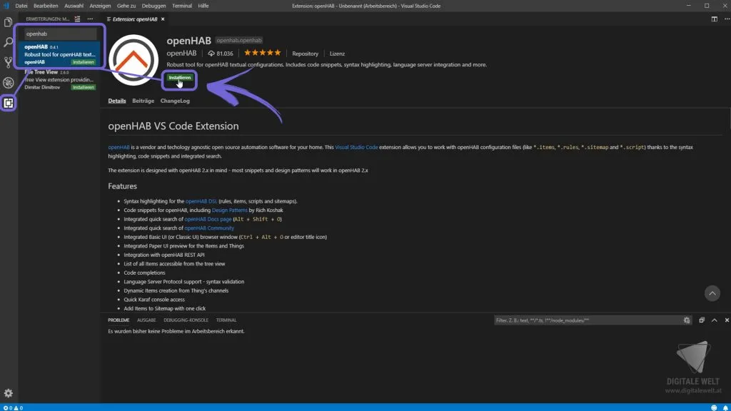 openHAB 2 Visual Studio Code – openHAB Erweiterung installieren