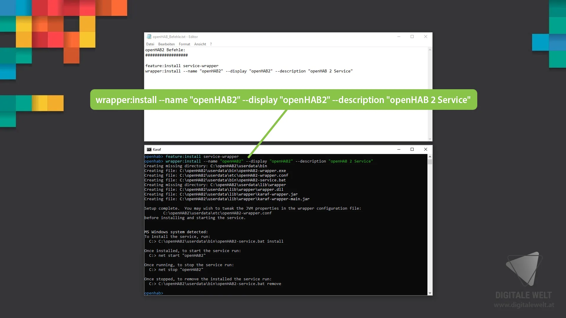 openHAB 2 Windows – Befehl 2: wrapper:install ausführen