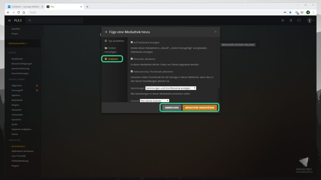 DiskStation Plex installieren & einrichten - Mediathek Filme Erweitert