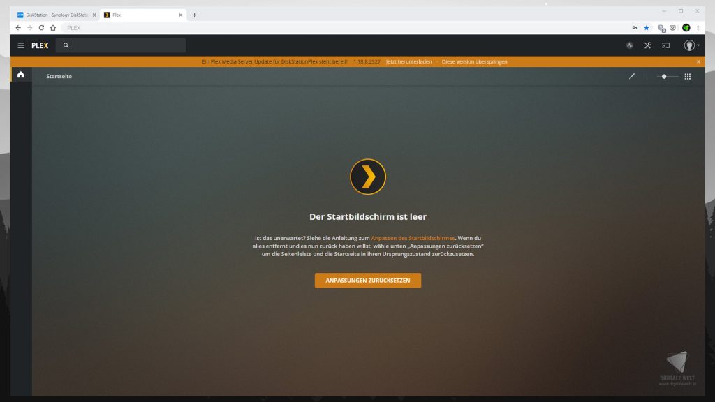 DiskStation Plex installieren & einrichten - Plex leerer Startbildschirm