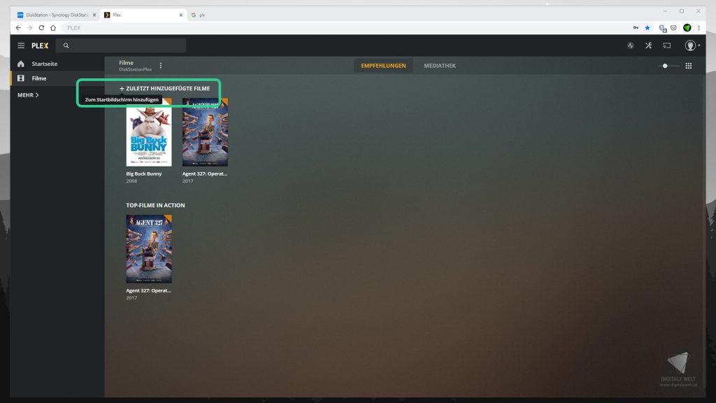 DiskStation Plex installieren & einrichten - Startseite anpassen